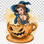 Watercolor Disney Princess Belle Halloween Pumpkin Clipart PNG (Digital Download) - Image 2