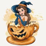 Watercolor Disney Princess Belle Halloween Pumpkin Clipart PNG (Digital Download) - Image 3