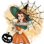 Watercolor Disney Princess Belle Halloween Skull Clipart Spooky PNG (Digital Download) - Image 1