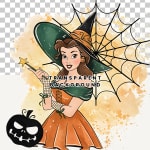 Watercolor Disney Princess Belle Halloween Skull Clipart Spooky PNG (Digital Download) - Image 2