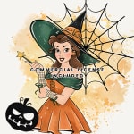 Watercolor Disney Princess Belle Halloween Skull Clipart Spooky PNG (Digital Download) - Image 3