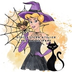 Watercolor Disney Princess Cinderella Halloween Skull Clipart Bundle Spooky PNG (Digital Download) - Image 1