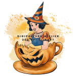 Watercolor Disney Princess Snow White Halloween Pumpkin Clipart Bundle Spooky PNG (Digital Download) - Image 1