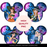 Watercolor Disney Princesses Halloween Spooky Girl Gothic Clipart Bundle PNG (Digital Download) - Image 2
