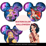 Watercolor Disney Princesses Halloween Spooky Girl Gothic Clipart Bundle PNG (Digital Download) - Image 3