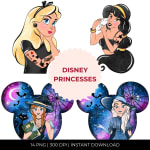 Watercolor Disney Princesses Halloween Spooky Girl Gothic Clipart Bundle PNG (Digital Download) - Image 4