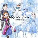 Watercolor Frozen Clipart Bundle Disney Elsa Anna Olaf PNG (Digital Download) - Image 1