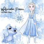 Watercolor Frozen Clipart Bundle Disney Elsa Anna Olaf PNG (Digital Download) - Image 2
