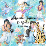 Watercolor Jasmine and Aladdin Clipart Bundle Disney Princess PNG (Digital Download) - Image 1