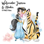 Watercolor Jasmine and Aladdin Clipart Bundle Disney Princess PNG (Digital Download) - Image 2