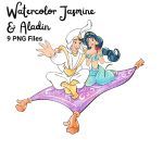 Watercolor Jasmine and Aladdin Clipart Bundle Disney Princess PNG (Digital Download) - Image 3