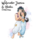 Watercolor Jasmine and Aladdin Clipart Bundle Disney Princess PNG (Digital Download) - Image 5