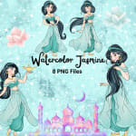 Watercolor Jasmine PNG Bundle Handmade Disney Princess Clipart (Digital Download) - Image 1