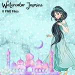 Watercolor Jasmine PNG Bundle Handmade Disney Princess Clipart (Digital Download) - Image 2