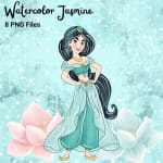 Watercolor Jasmine PNG Bundle Handmade Disney Princess Clipart (Digital Download) - Image 4