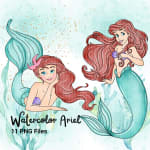 Watercolor Little Mermaid PNG Bundle Disney Ariel Clipart (Digital Download) - Image 3
