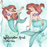 Watercolor Little Mermaid PNG Bundle Disney Ariel Clipart (Digital Download) - Image 4