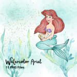 Watercolor Little Mermaid PNG Bundle Disney Ariel Clipart (Digital Download) - Image 5