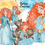 Watercolor Princess Brave PNG Bundle Handmade Disney Merida Clipart (Digital Download) - Image 1