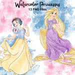 Watercolor Princesses Clipart Bundle Disney Belle Ariel Snow White Cinderella PNG (Digital Download) - Image 3