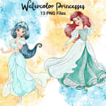 Watercolor Princesses Clipart Bundle Disney Belle Ariel Snow White Cinderella PNG (Digital Download) - Image 4