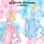 Watercolor Princesses Clipart Bundle Disney Belle Ariel Snow White Cinderella PNG (Digital Download) - Image 5