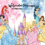 Watercolor Princesses PNG Bundle Handmade Disney Clipart (Digital Download) - Image 1