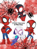 Watercolor Spider Child Hero Clipart Bundle Spiderman Marvel Studios PNG (Digital Download) - Image 1