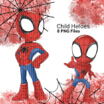 Watercolor Spider Child Hero Clipart Bundle Spiderman Marvel Studios PNG (Digital Download) - Image 2