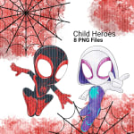 Watercolor Spider Child Hero Clipart Bundle Spiderman Marvel Studios PNG (Digital Download) - Image 3