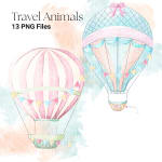Watercolor Travel Animals in Hot Air Balloons Clipart Bundle Elephant and Lion PNG (Digital Download) - Image 2