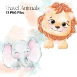 Watercolor Travel Animals in Hot Air Balloons Clipart Bundle Elephant and Lion PNG (Digital Download) - Image 3