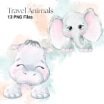 Watercolor Travel Animals in Hot Air Balloons Clipart Bundle Elephant and Lion PNG (Digital Download) - Image 4