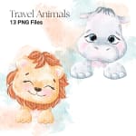 Watercolor Travel Animals in Hot Air Balloons Clipart Bundle Elephant and Lion PNG (Digital Download) - Image 5