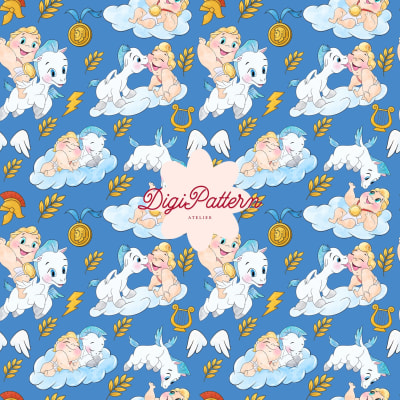 Baby Hercules Seamless Pattern Disney Blue Watercolor Mythology Design (Digital Download)