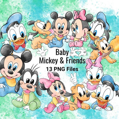 Baby Mickey and Friends Watercolor Clipart Bundle (Digital Download)