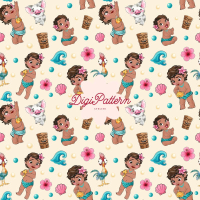 Baby Moana Seamless Pattern Disney Yellow Watercolor Paper (Digital Download)
