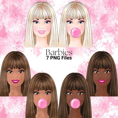 Barbie Clipart Bundle Girly Fashion Inclusive Heads PNG (Digital Download)