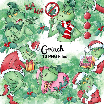 Christmas Grinch PNG Clipart Bundle Holiday Party Graphics (Digital Download)