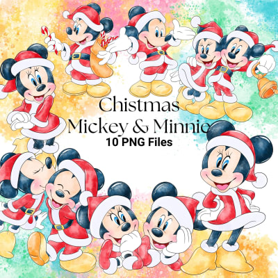 Christmas Mickey and Minnie Watercolor Clipart Bundle Disney Holiday PNG (Digital Download)