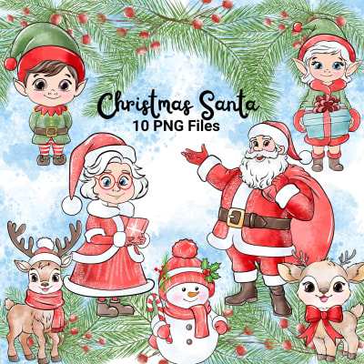Christmas Santa PNG Clipart Bundle Handmade Holiday Graphics (Digital Download)