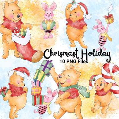 Christmas Winnie the Pooh and Piglet PNG Holiday Disney Clipart Bundle (Digital Download)
