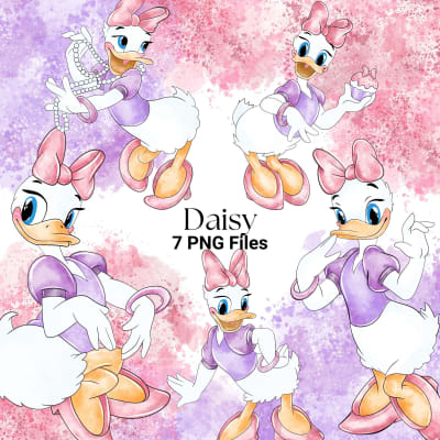 Daisy Duck Watercolor Clipart Disney PNG Bundle (Digital Download)