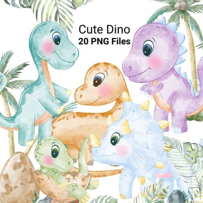Dinosaur Watercolor Clipart Bundle Baby Dino Animal Kingdom PNG (Digital Download)