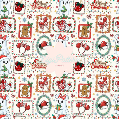 Disney Christmas Seamless Pattern Cute Mickey Minnie Holiday Gingerbread Paper (Digital Download)