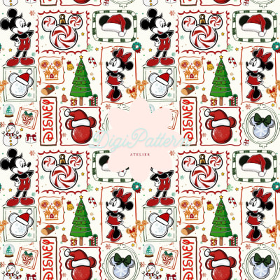 Disney Christmas Seamless Pattern Mickey Minnie Holiday Repeating Paper (Digital Download)
