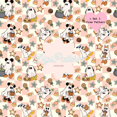 Disney Halloween Seamless Pattern Mickey Minnie Ghost Pattern (Digital Download)