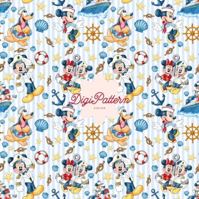 Disney Mickey Minnie Sailor Nautical Seamless Pattern Ocean Paper (Digital Download)