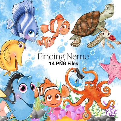 Finding Nemo Clipart Bundle Watercolor Pixar Sea PNG (Digital Download)