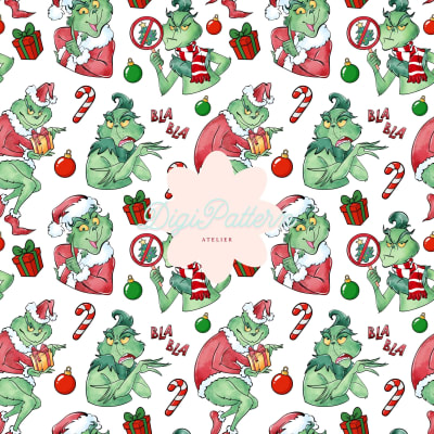 Grinch Christmas Seamless Pattern White Disney Holiday Watercolor Paper (Digital Download)